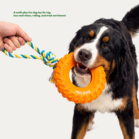 Rubber Tire Toy With Hemp Rope - Orange
