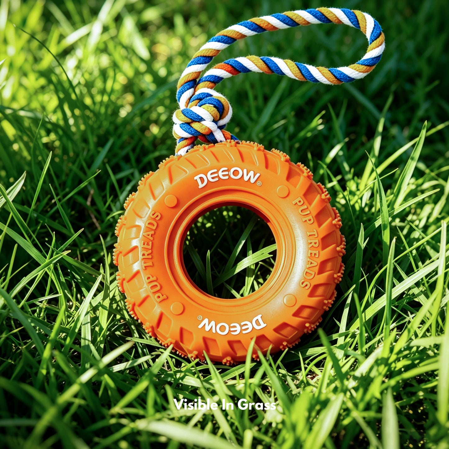 Rubber Tire Toy With Hemp Rope - Orange