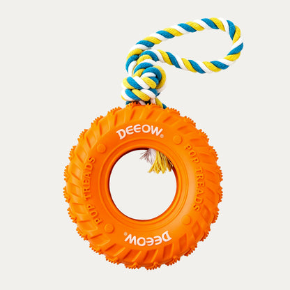 Rubber Tire Toy With Hemp Rope - Orange