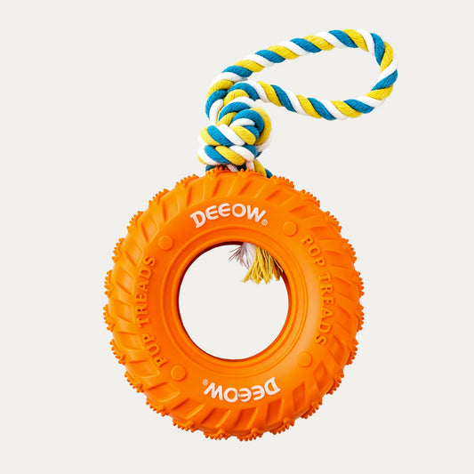 Rubber Tire Toy With Hemp Rope - Orange
