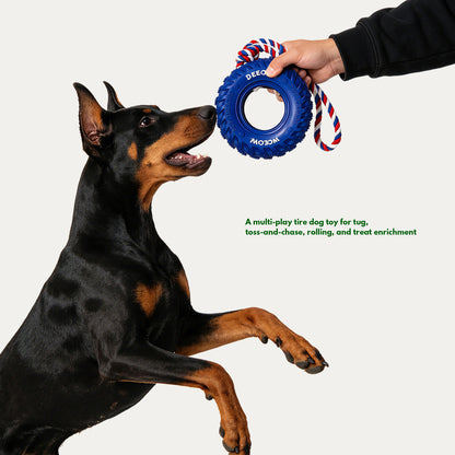Rubber Tire Toy With Hemp Rope - Blue