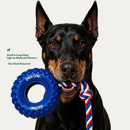 Rubber Tire Toy With Hemp Rope - Blue