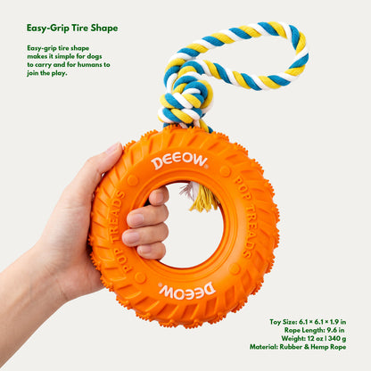 Rubber Tire Toy With Hemp Rope - Orange
