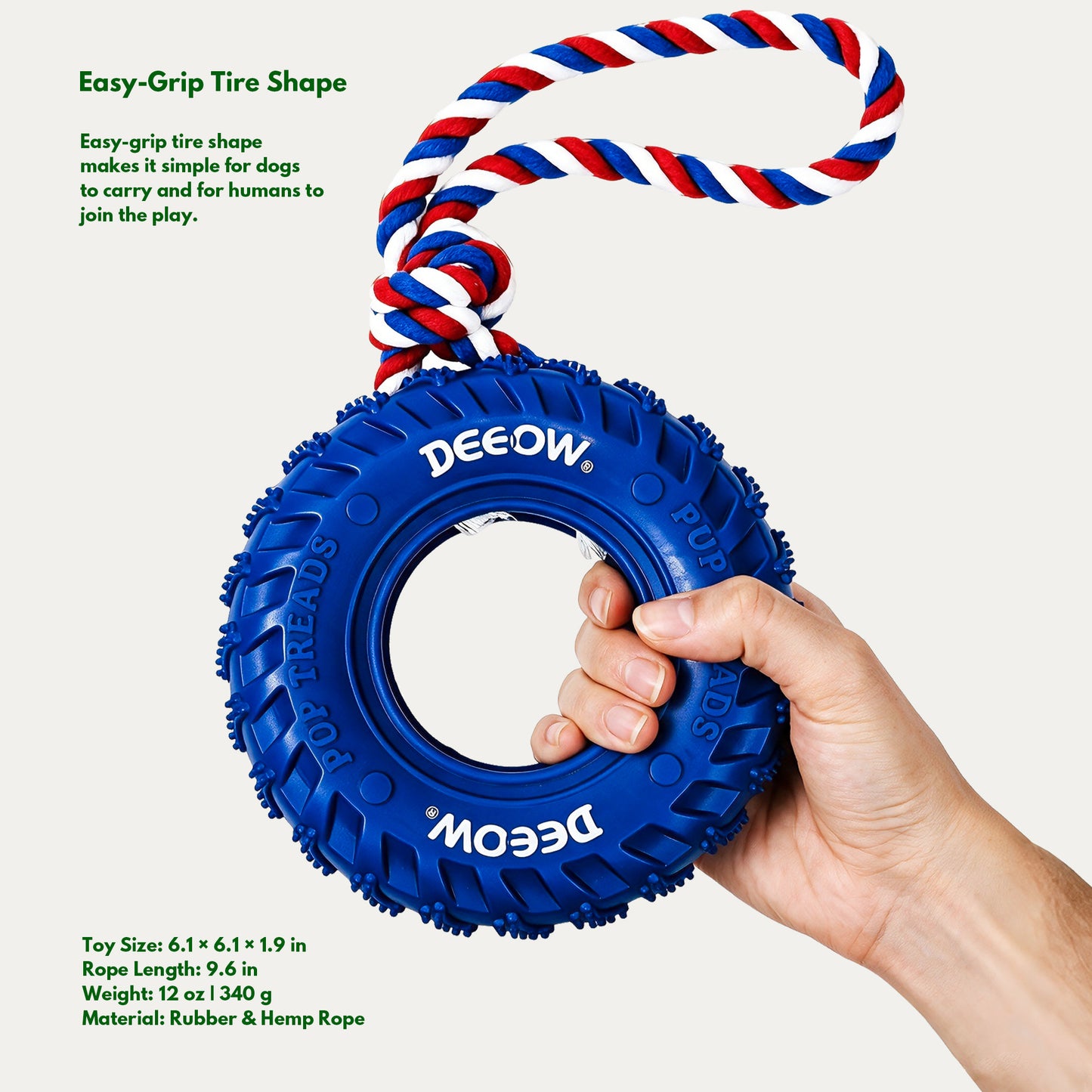 Rubber Tire Toy With Hemp Rope - Blue