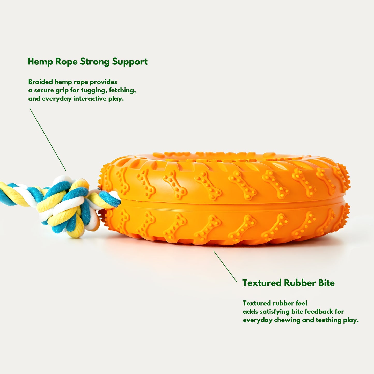 Rubber Tire Toy With Hemp Rope - Orange
