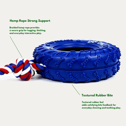 Rubber Tire Toy With Hemp Rope - Blue