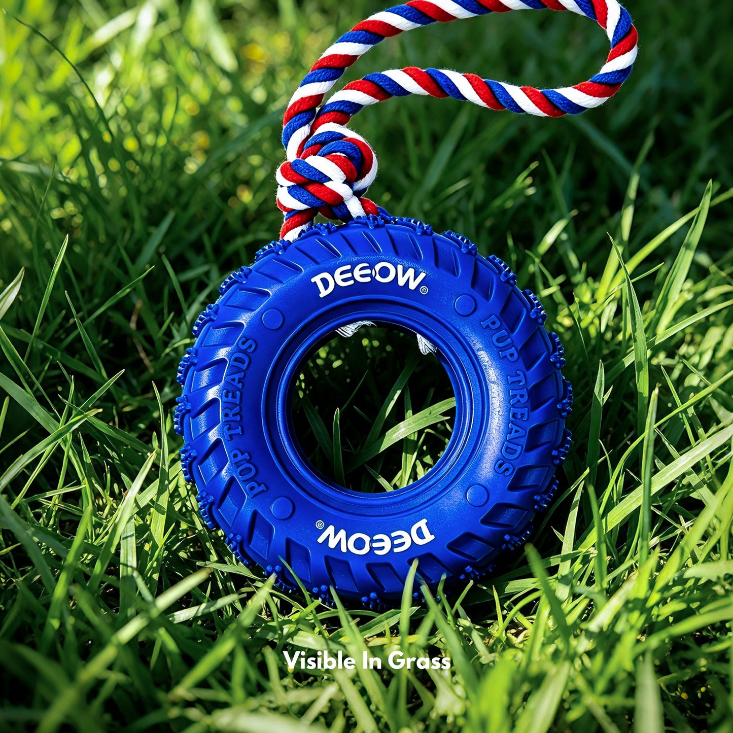 Rubber Tire Toy With Hemp Rope - Blue