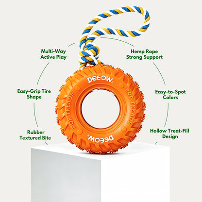 Rubber Tire Toy With Hemp Rope - Orange