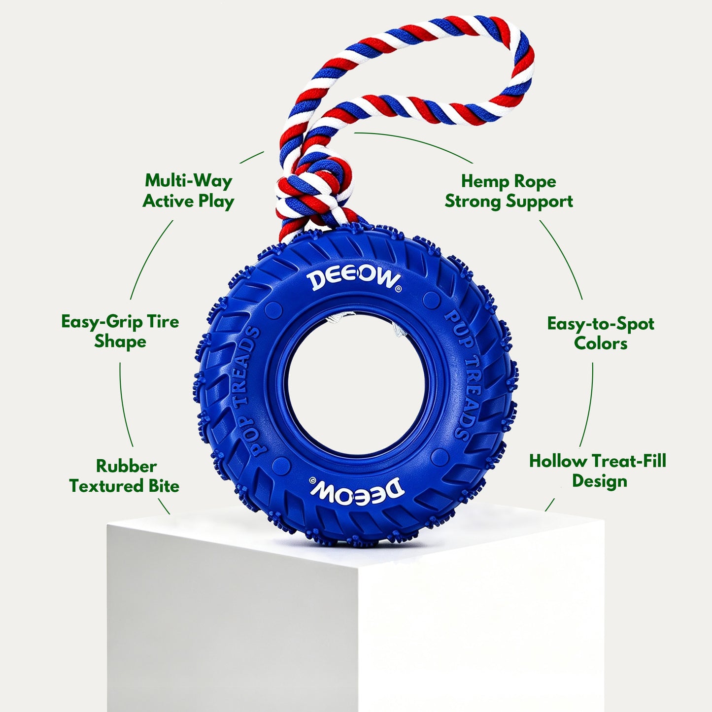 Rubber Tire Toy With Hemp Rope - Blue