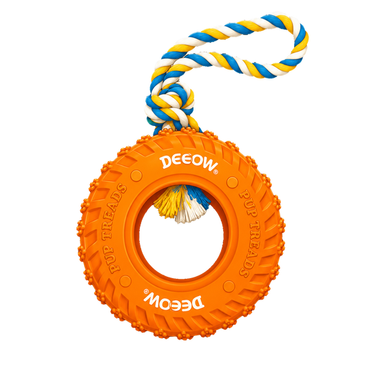 Rubber Tire Toy With Hemp Rope - Orange