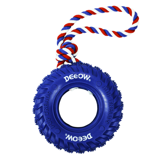 Rubber Tire Toy With Hemp Rope - Blue
